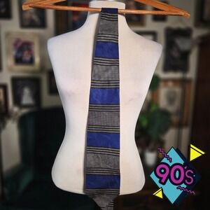 Structure Silk Tie Blue Geometric Pattern Vintage 90s Mens Necktie Formal Retro